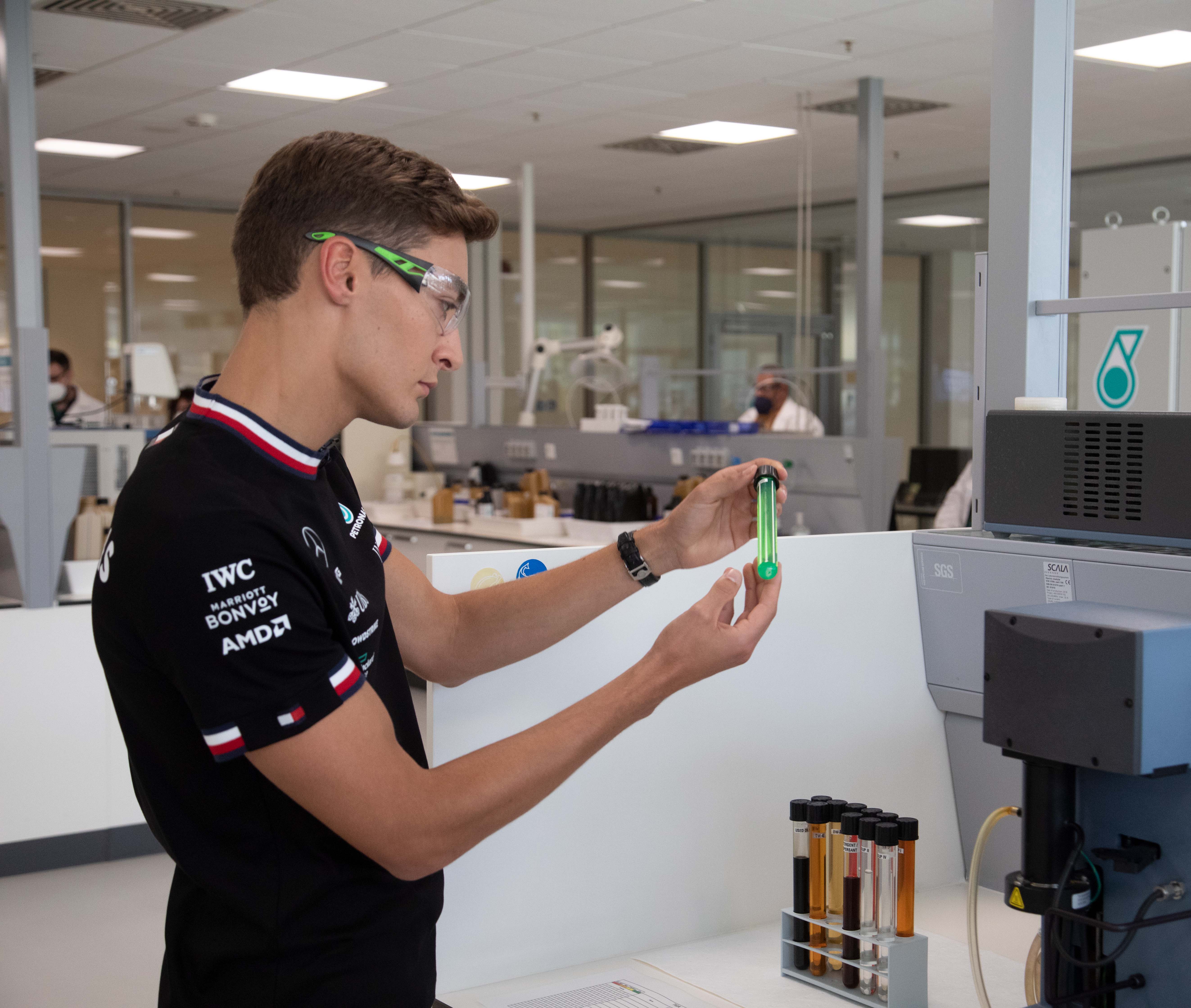 George Russell visits to PETRONAS GR&T Centre laboratories